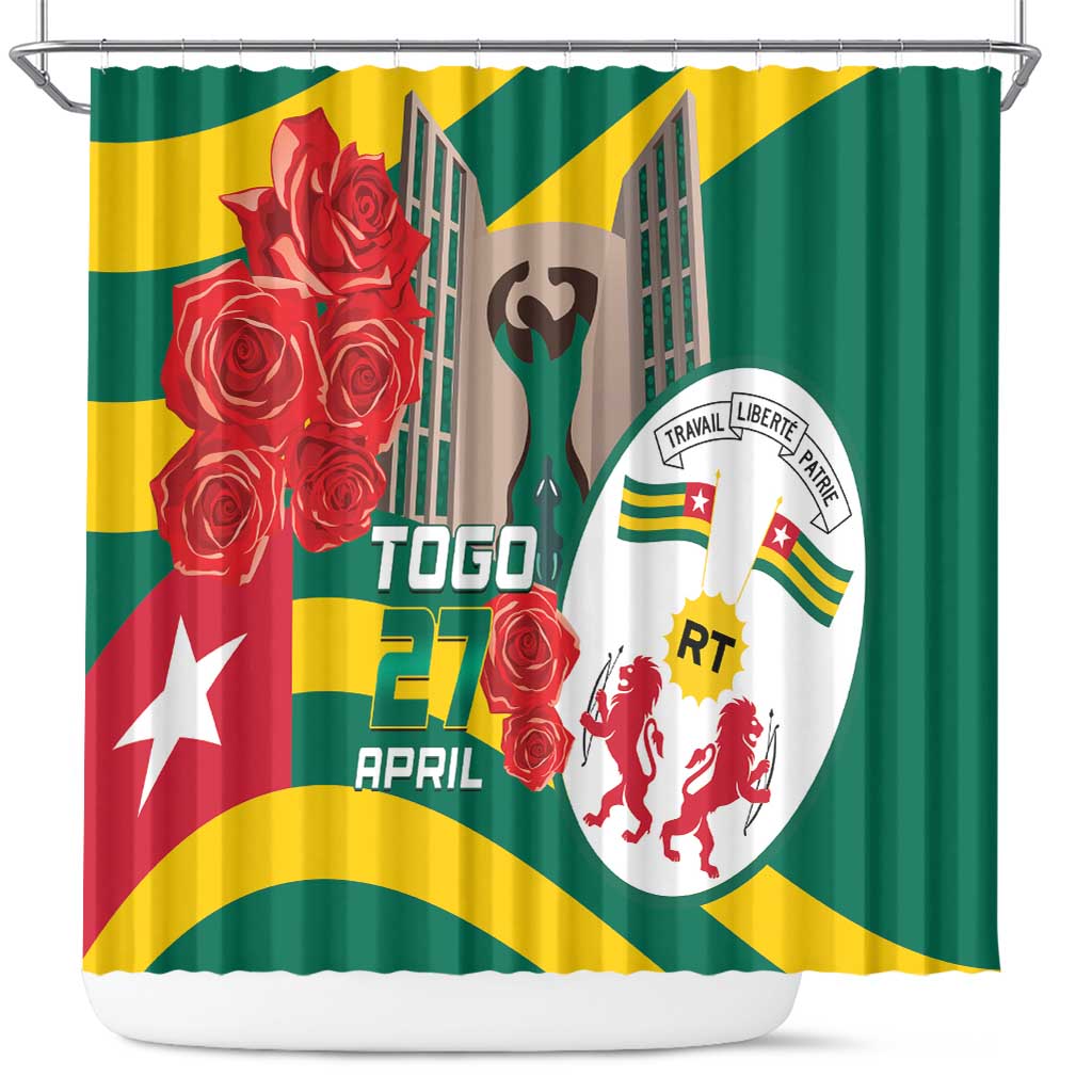 Republique Togolaise Monument de l'Independance Shower Curtain African Pinkish Rose Coat Of Arms