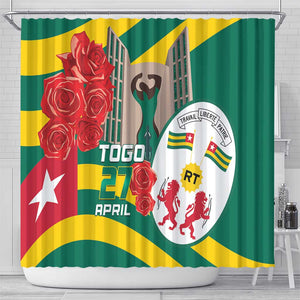Republique Togolaise Monument de l'Independance Shower Curtain African Pinkish Rose Coat Of Arms