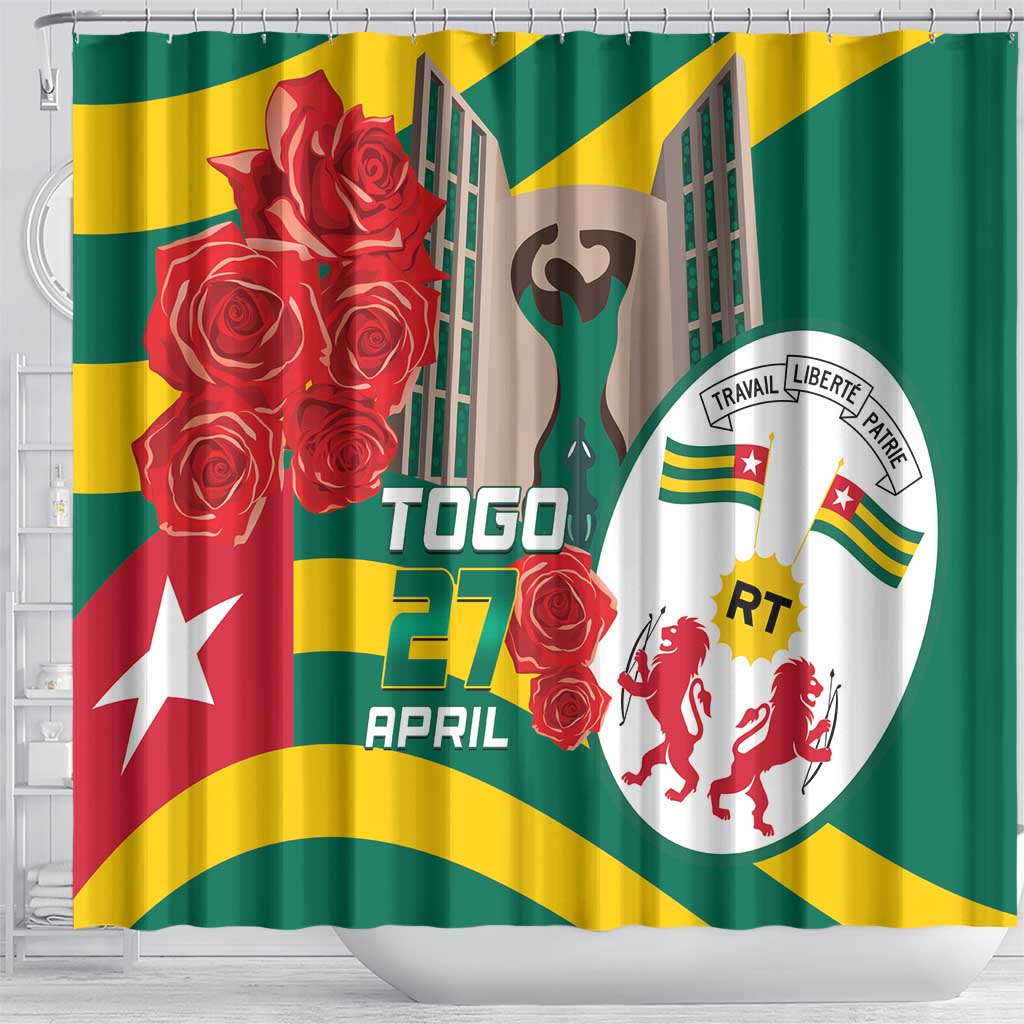 Republique Togolaise Monument de l'Independance Shower Curtain African Pinkish Rose Coat Of Arms