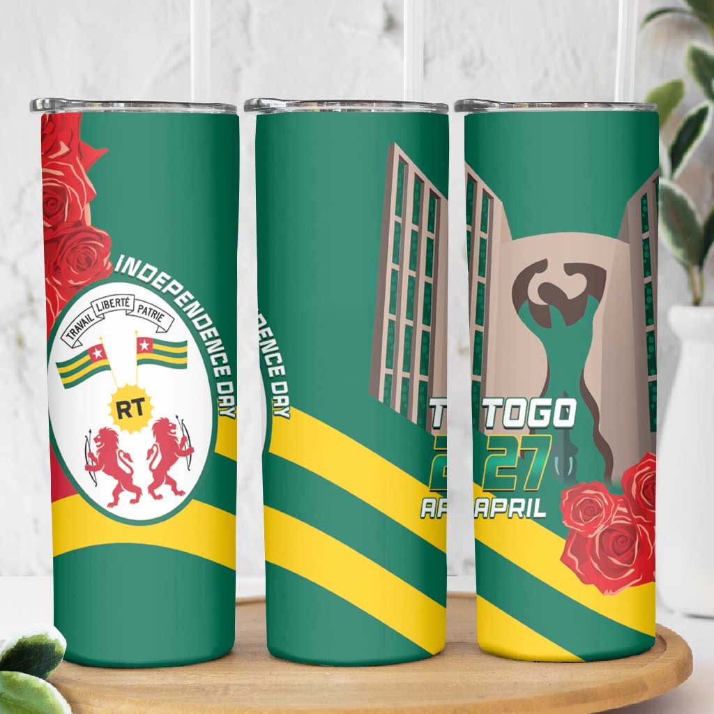 Republique Togolaise Monument de l'Independance Skinny Tumbler African Pinkish Rose Coat Of Arms