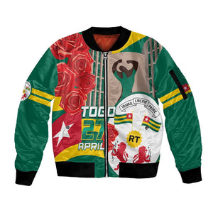 Republique Togolaise Monument de l'Independance Sleeve Zip Bomber Jacket African Pinkish Rose Coat Of Arms
