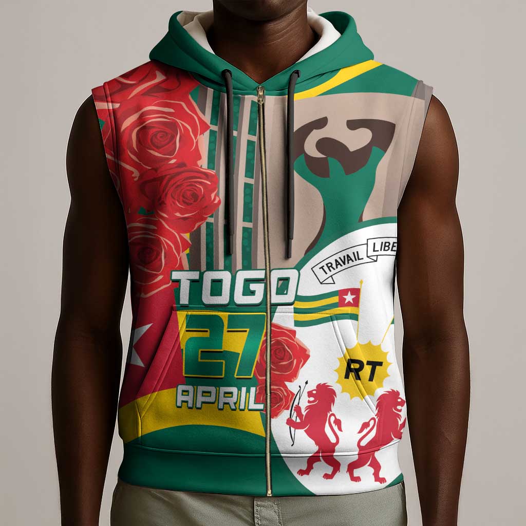 Republique Togolaise Monument de l'Independance Sleeveless Zip Hoodie African Pinkish Rose Coat Of Arms - African Pride