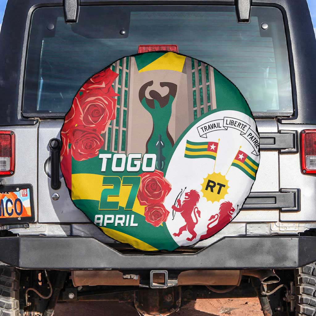 Republique Togolaise Monument de l'Independance Spare Tire Cover African Pinkish Rose Coat Of Arms