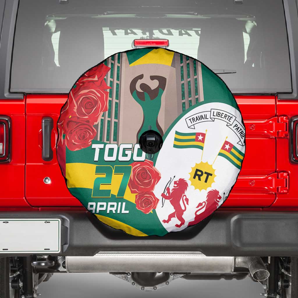 Republique Togolaise Monument de l'Independance Spare Tire Cover African Pinkish Rose Coat Of Arms