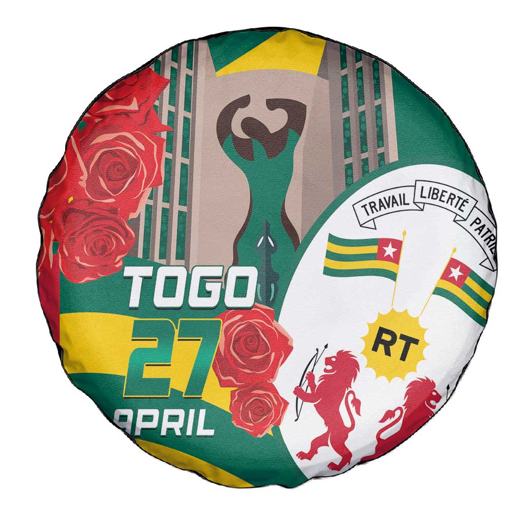 Republique Togolaise Monument de l'Independance Spare Tire Cover African Pinkish Rose Coat Of Arms