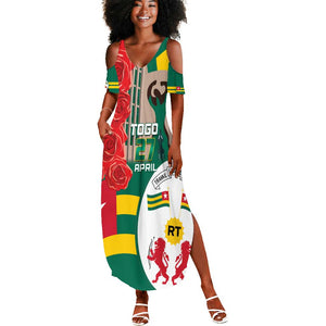Republique Togolaise Monument de l'Independance Summer Maxi Dress African Pinkish Rose Coat Of Arms