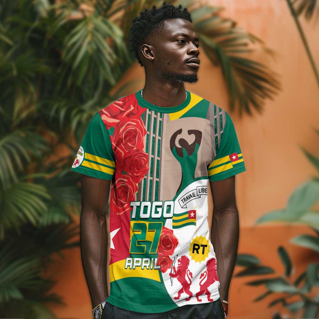 Republique Togolaise Monument de l'Independance T shirt African Pinkish Rose Coat Of Arms