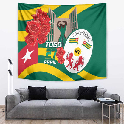 Republique Togolaise Monument de l'Independance Tapestry African Pinkish Rose Coat Of Arms