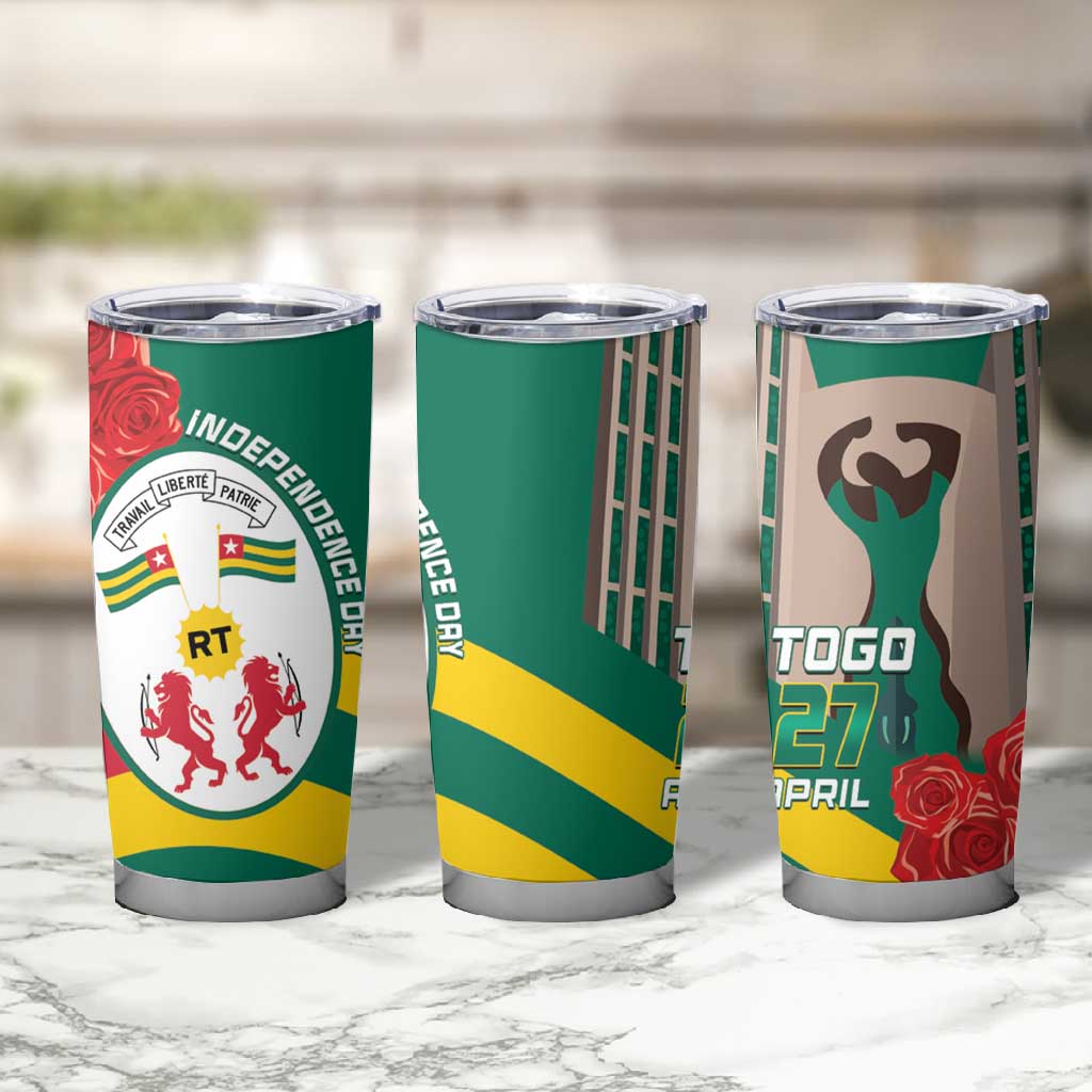 Republique Togolaise Monument de l'Independance Tumbler Cup African Pinkish Rose Coat Of Arms