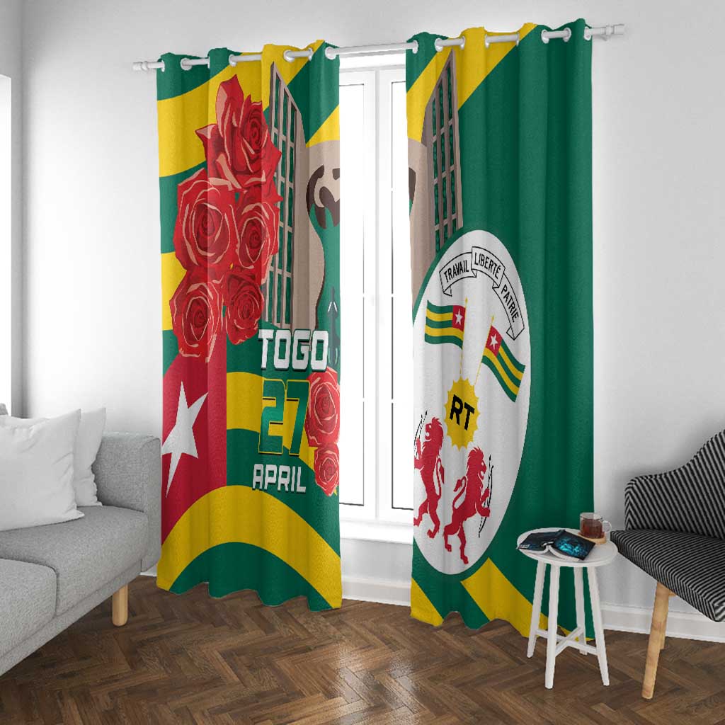 Republique Togolaise Monument de l'Independance Window Curtain African Pinkish Rose Coat Of Arms