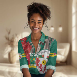 Republique Togolaise Monument de l'Independance Women Casual Shirt African Pinkish Rose Coat Of Arms