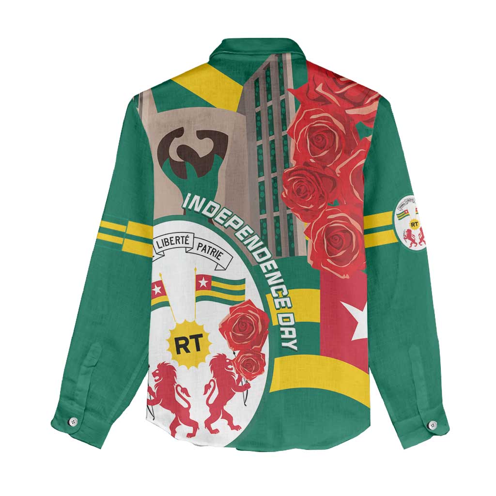 Republique Togolaise Monument de l'Independance Women Casual Shirt African Pinkish Rose Coat Of Arms