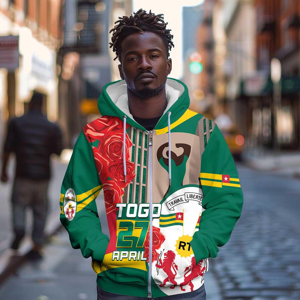 Republique Togolaise Monument de l'Independance Zip Hoodie African Pinkish Rose Coat Of Arms