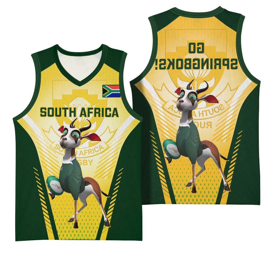 South Africa Rugby Basketball Jersey Cute Springboks Mascot - African Pride