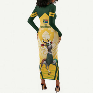 South Africa Rugby Long Sleeve Bodycon Dress Cute Springboks Mascot LT14