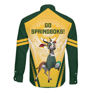 South Africa Rugby Long Sleeve Button Shirt Cute Springboks Mascot