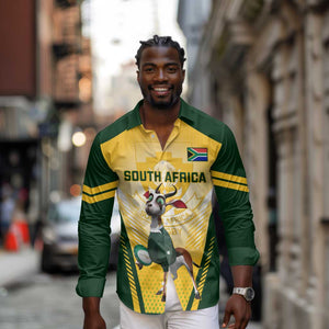 South Africa Rugby Long Sleeve Button Shirt Cute Springboks Mascot