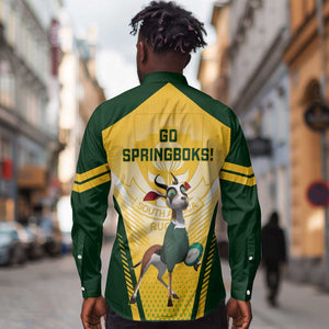 South Africa Rugby Long Sleeve Button Shirt Cute Springboks Mascot