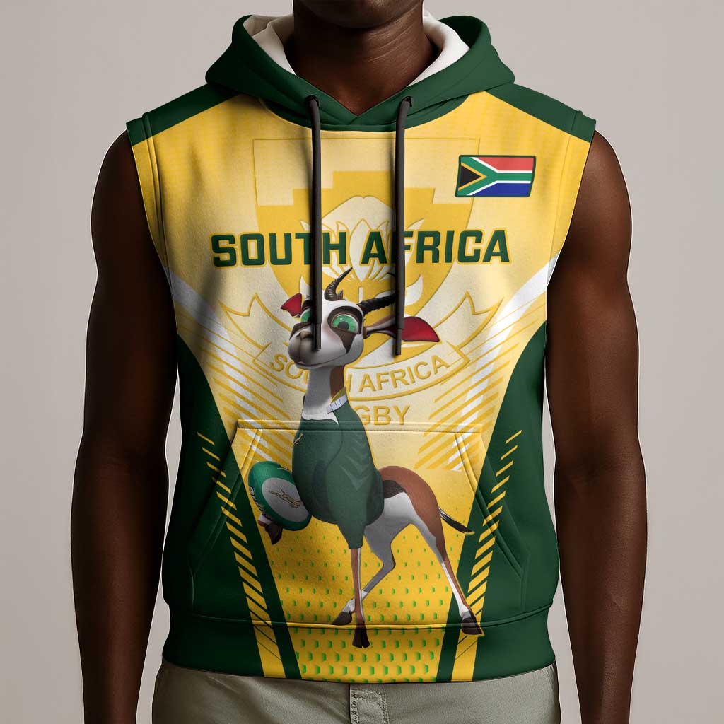 South Africa Rugby Sleeveless Hoodie Cute Springboks Mascot - African Pride