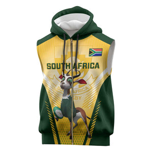 South Africa Rugby Sleeveless Zip Hoodie Cute Springboks Mascot - African Pride