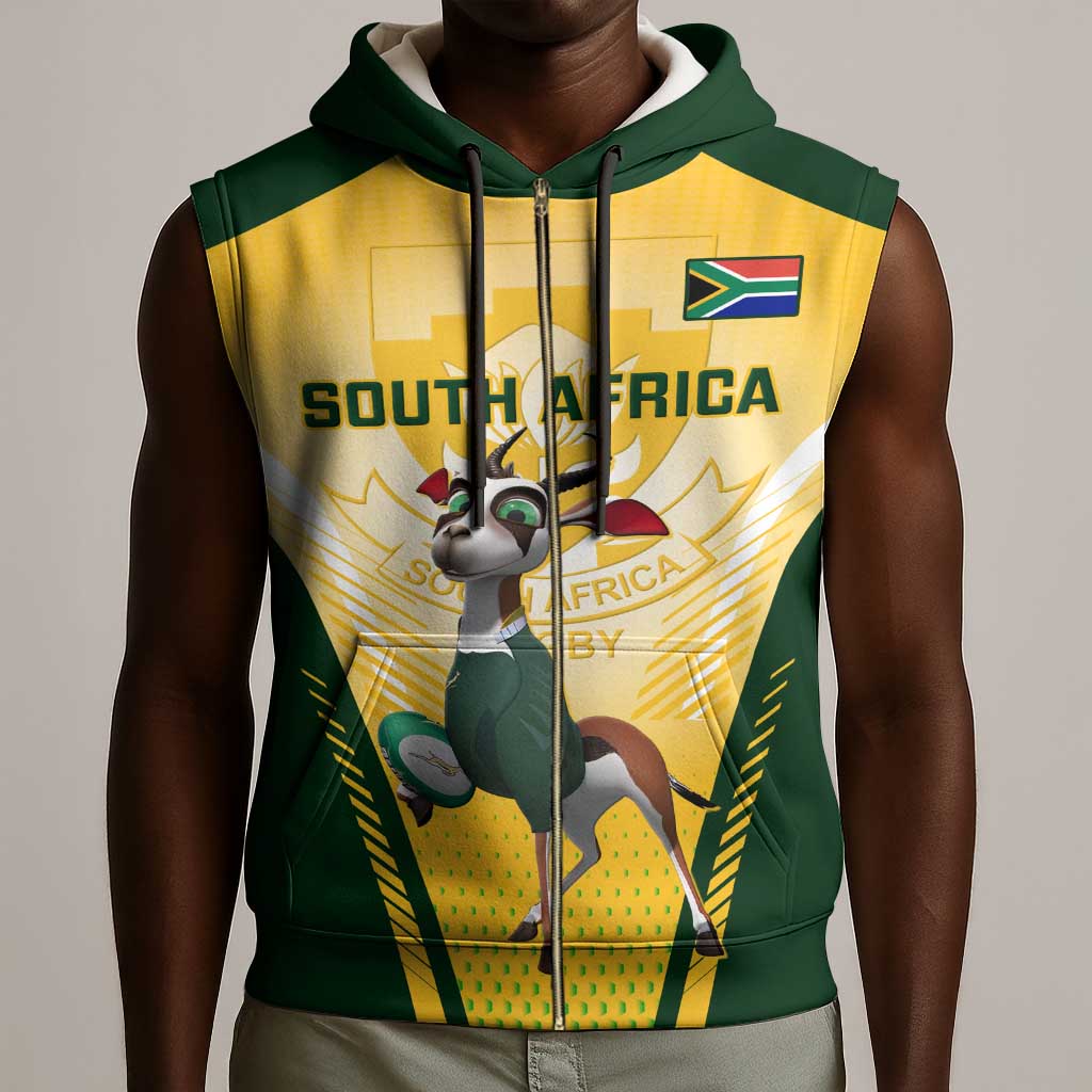 South Africa Rugby Sleeveless Zip Hoodie Cute Springboks Mascot - African Pride
