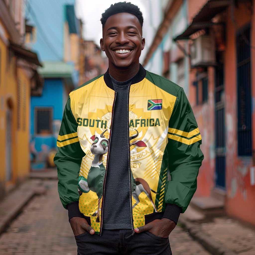 Custom South Africa Rugby Bomber Jacket Cute Springboks Mascot