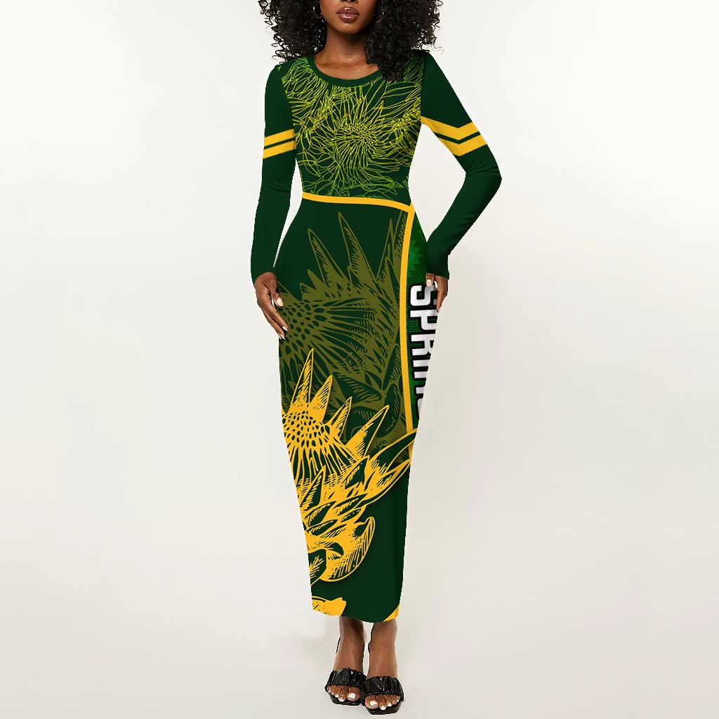 Custom South Africa Rugby Long Sleeve Bodycon Dress Cute Springboks Mascot LT14