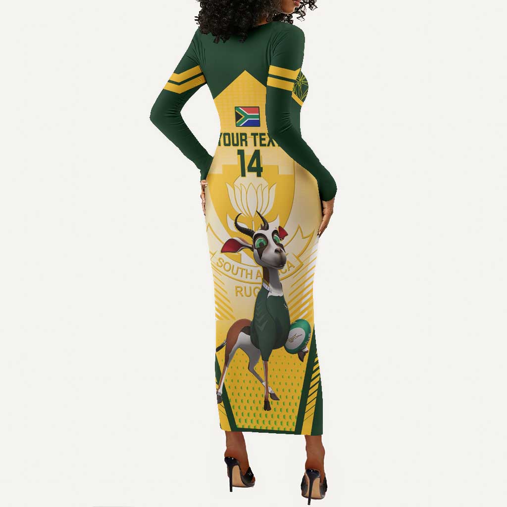 Custom South Africa Rugby Long Sleeve Bodycon Dress Cute Springboks Mascot LT14