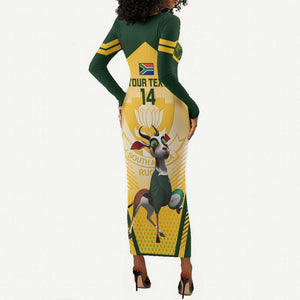 Custom South Africa Rugby Long Sleeve Bodycon Dress Cute Springboks Mascot LT14