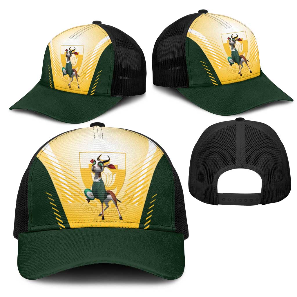 South Africa Rugby Mesh Trucker Cap Springboks Mascot Sporty Style