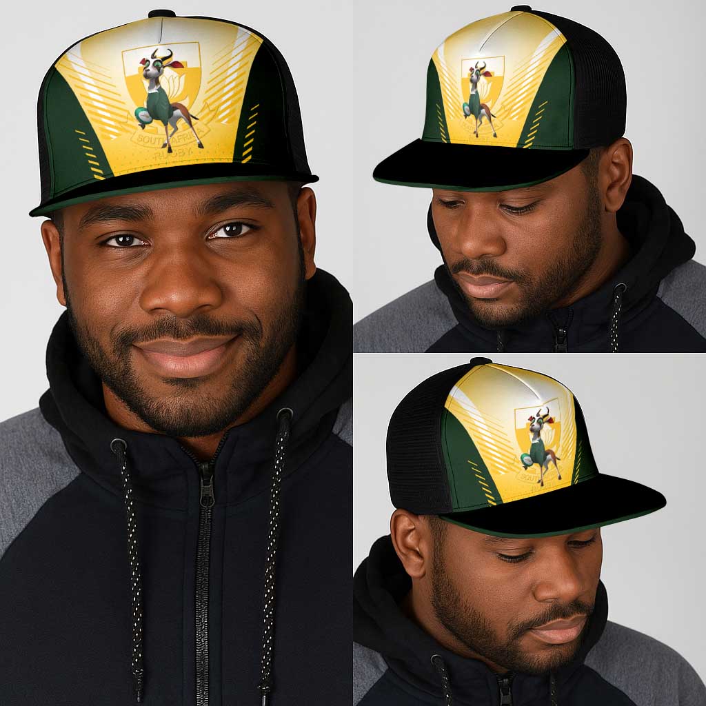 South Africa Rugby Mesh Trucker Cap Springboks Mascot Sporty Style