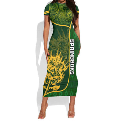 Custom South Africa Rugby Short Sleeve Bodycon Dress Cute Springboks Mascot LT14