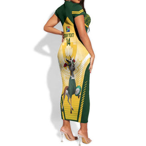 Custom South Africa Rugby Short Sleeve Bodycon Dress Cute Springboks Mascot LT14
