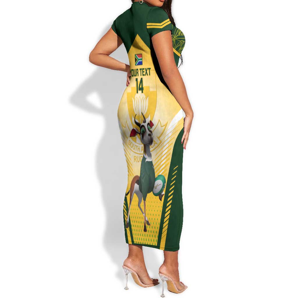 Custom South Africa Rugby Short Sleeve Bodycon Dress Cute Springboks Mascot LT14
