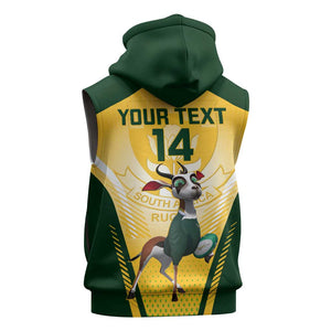 Custom South Africa Rugby Sleeveless Zip Hoodie Cute Springboks Mascot - African Pride