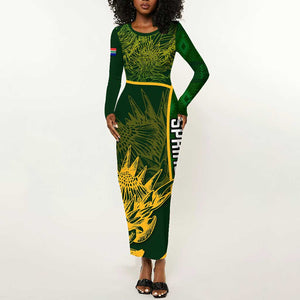 Custom South Africa Rugby Long Sleeve Bodycon Dress Go Champions Springboks Flower LT14