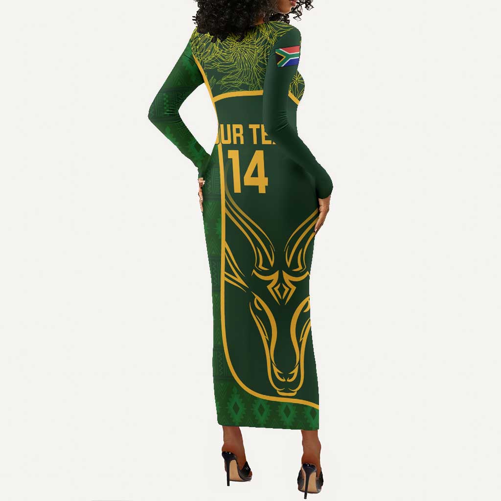 Custom South Africa Rugby Long Sleeve Bodycon Dress Go Champions Springboks Flower LT14