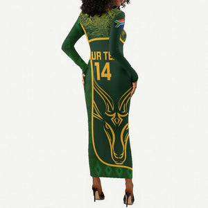 Custom South Africa Rugby Long Sleeve Bodycon Dress Go Champions Springboks Flower LT14
