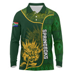 Custom South Africa Rugby Long Sleeve Polo Shirt Go Champions Springboks Flower