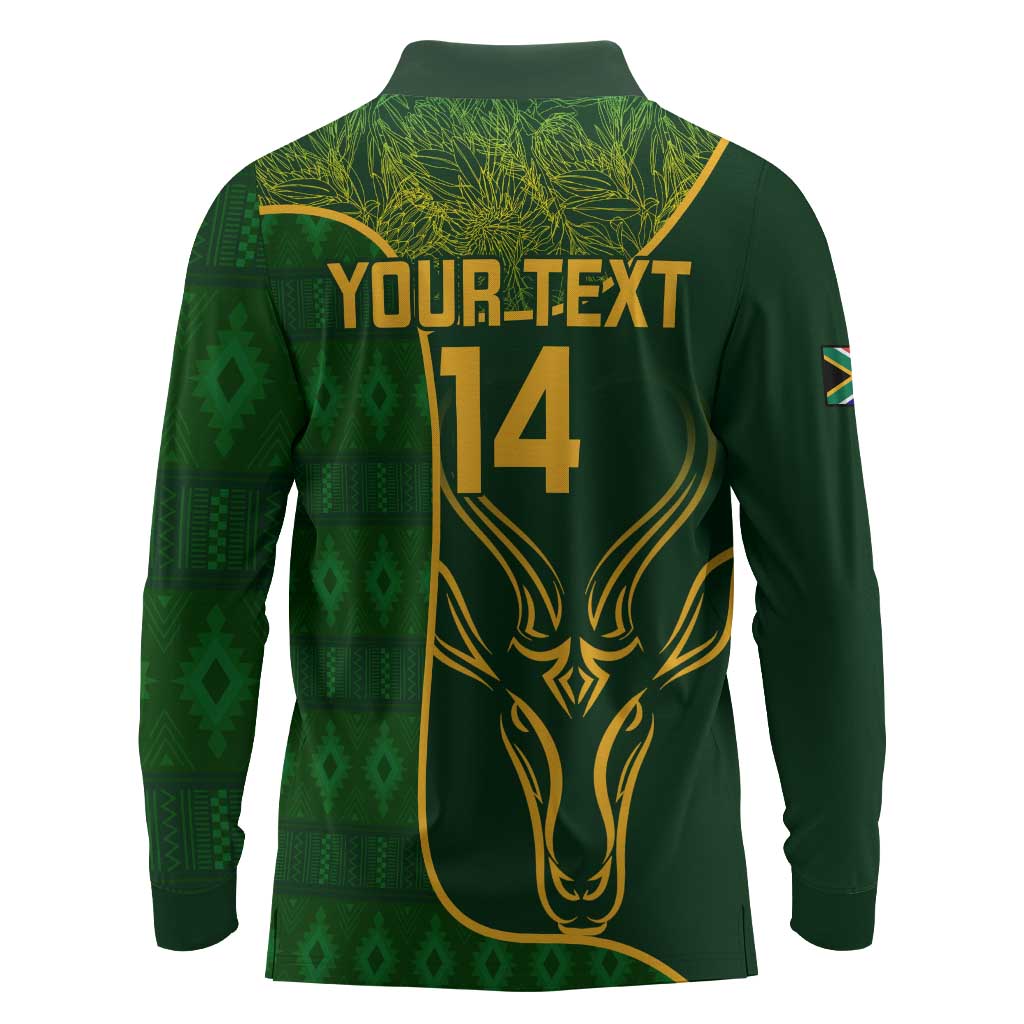 Custom South Africa Rugby Long Sleeve Polo Shirt Go Champions Springboks Flower