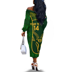 Custom South Africa Rugby Off The Shoulder Long Sleeve Dress Go Champions Springboks Flower
