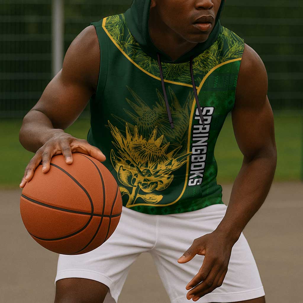 Custom South Africa Rugby Sleeveless Hoodie Go Champions Springboks Flower - African Pride