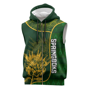 Custom South Africa Rugby Sleeveless Zip Hoodie Go Champions Springboks Flower - African Pride