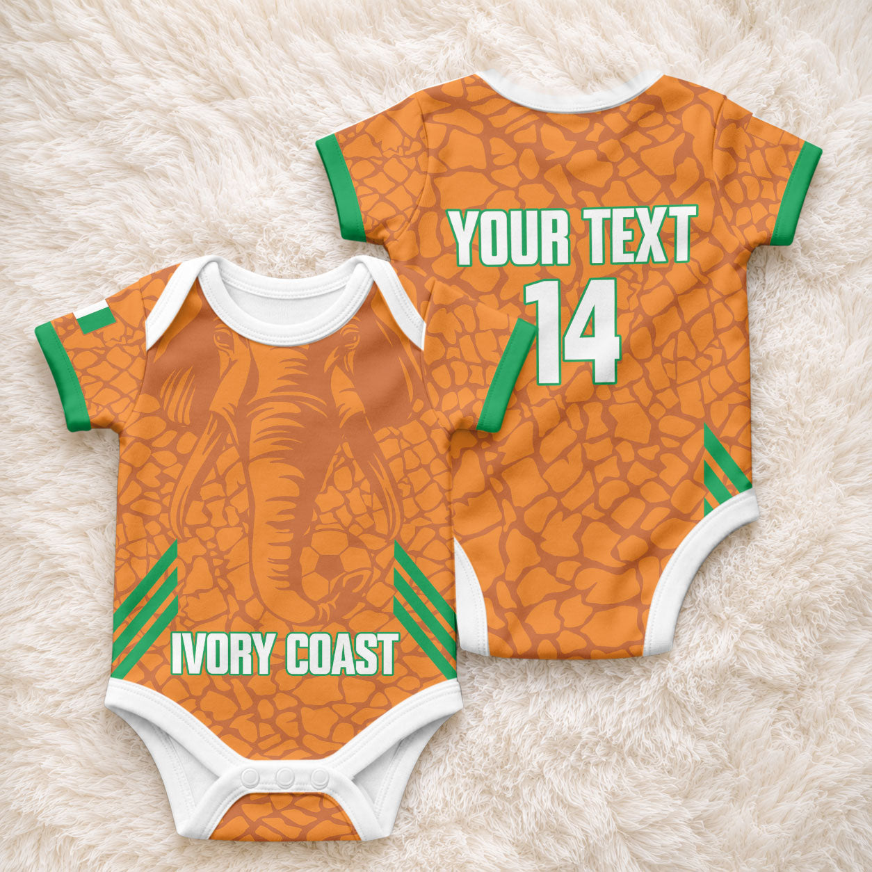 Ivory Coast Football Custom Baby Onesie Les Elephants Dames Skin Style