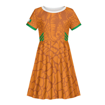 Ivory Coast Football Custom Kid Short Sleeve Dress Les Elephants Dames Skin Style