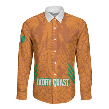 Ivory Coast Football Custom Long Sleeve Button Shirt Les Elephants Dames Skin Style