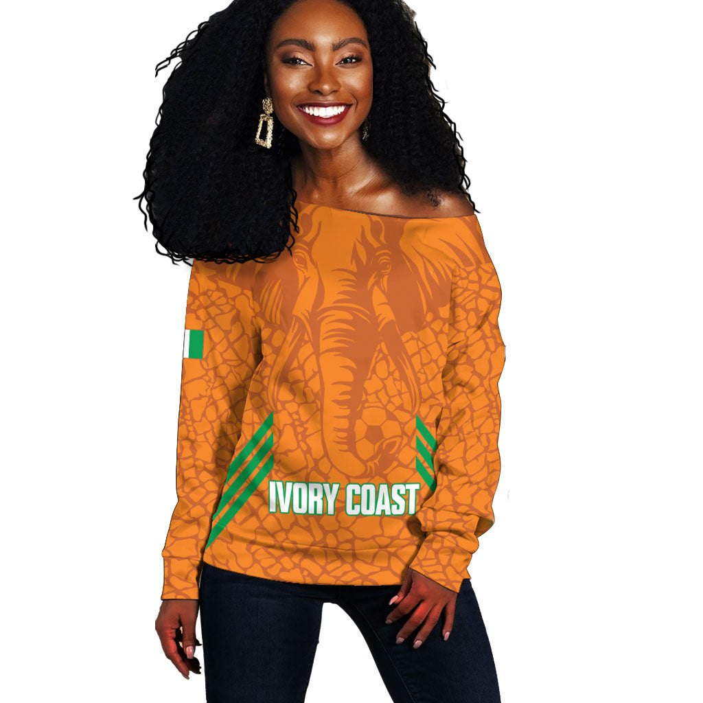 Ivory Coast Football Custom Off Shoulder Sweater Les Elephants Dames Skin Style