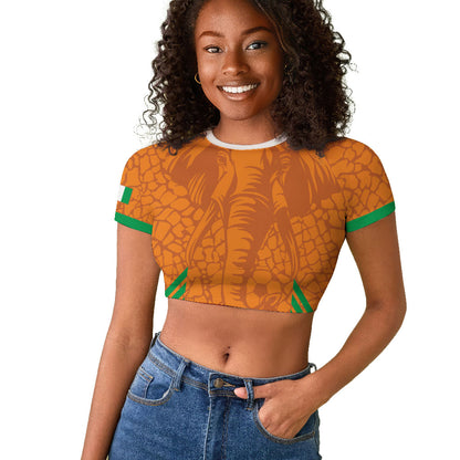 Ivory Coast Football Custom Raglan Cropped T shirt Les Elephants Dames Skin Style
