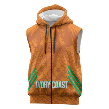 Ivory Coast Football Custom Sleeveless Zip Hoodie Les Elephants Dames Skin Style