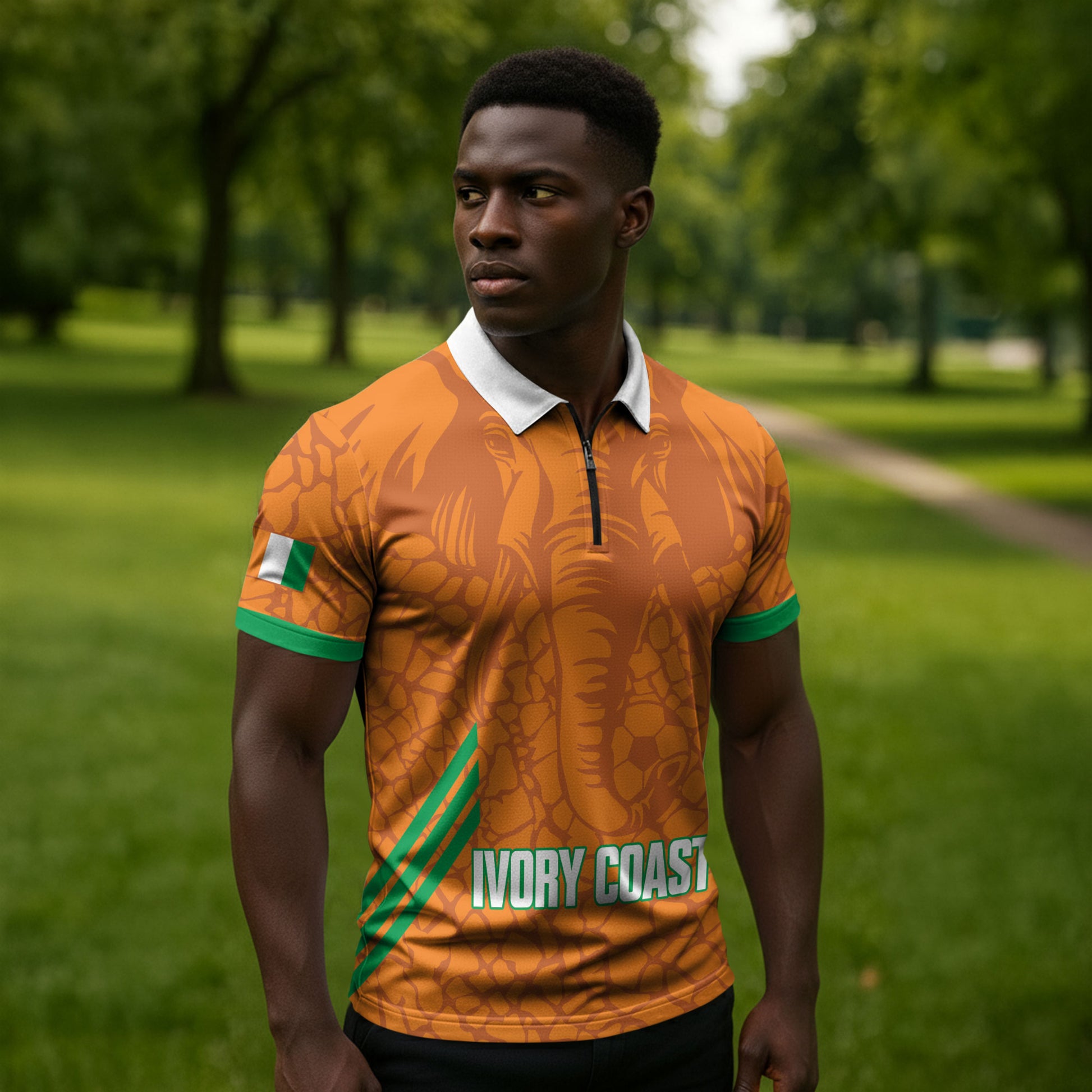 Ivory Coast Football Custom Zipper Polo Shirt Les Elephants Dames Skin Style